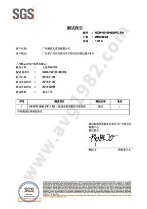 SGS阻燃性測試報告